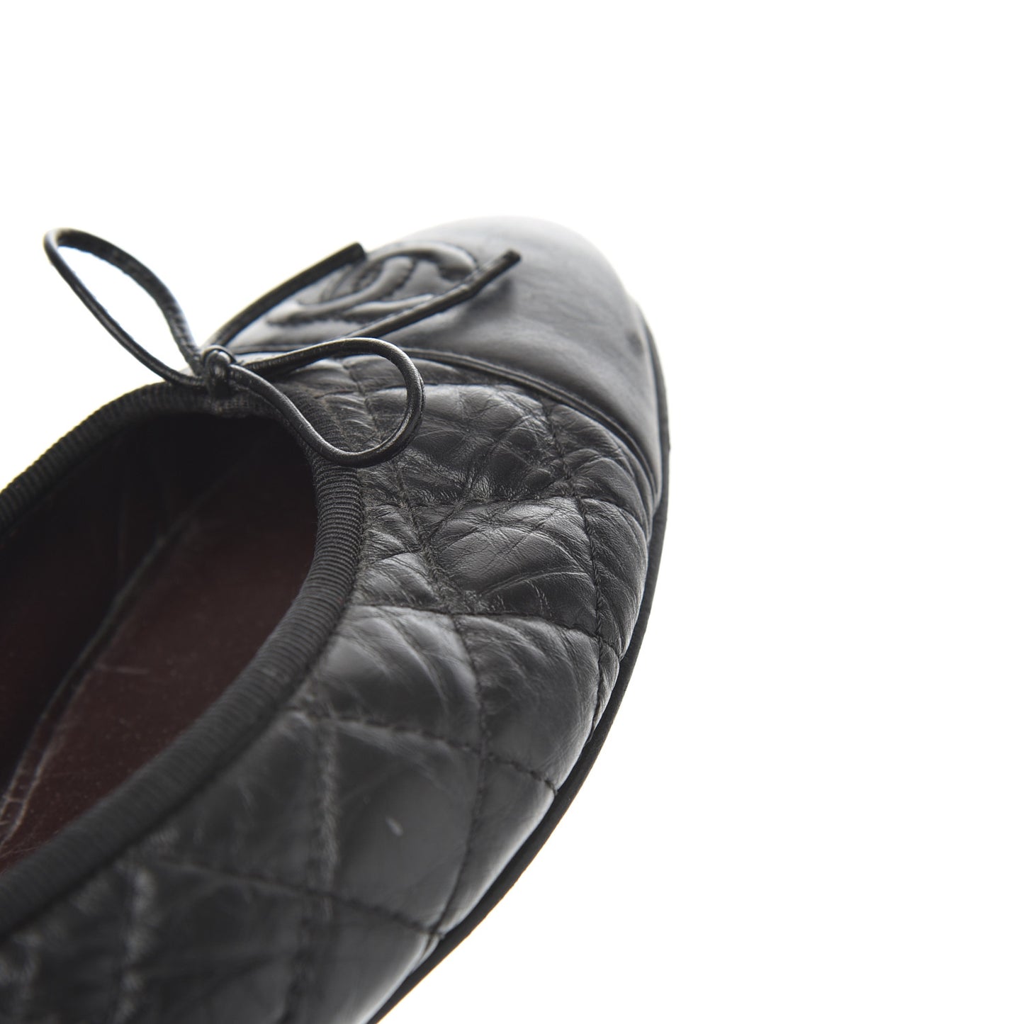 Aged Calfskin Quilted CC Cap Toe Ballerina Flats 38.5 Black