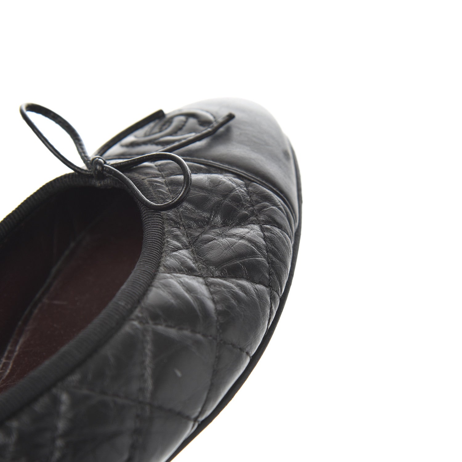 Chanel Aged Calfskin Quilted CC Cap Toe Ballerina Flats 38.5 Black 18 of 20