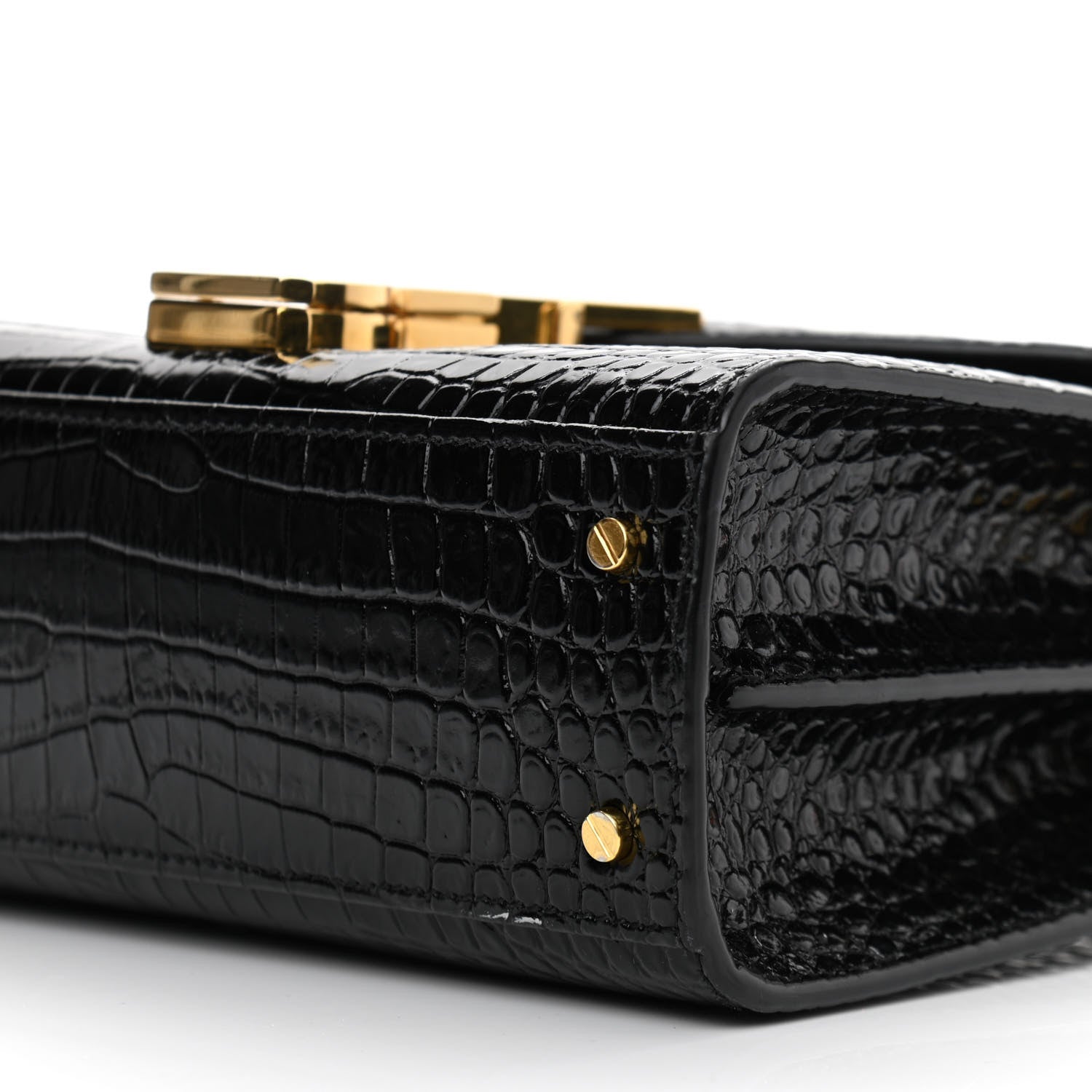 Saint Laurent Calfskin Crocodile Embossed Mini Classic Monogram Cassandra Top Handle Black 6 of 11