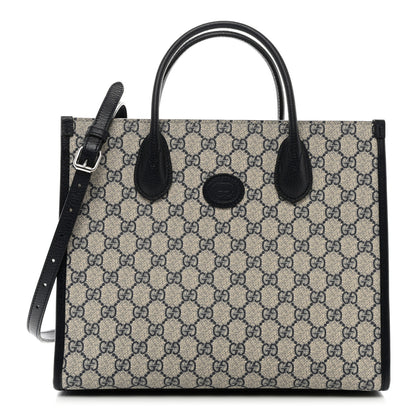 Gucci GG Supreme Monogram Textured Dollar Calfskin Small Retro Interlocking G Tote Bag Beige Blue 1 of 11