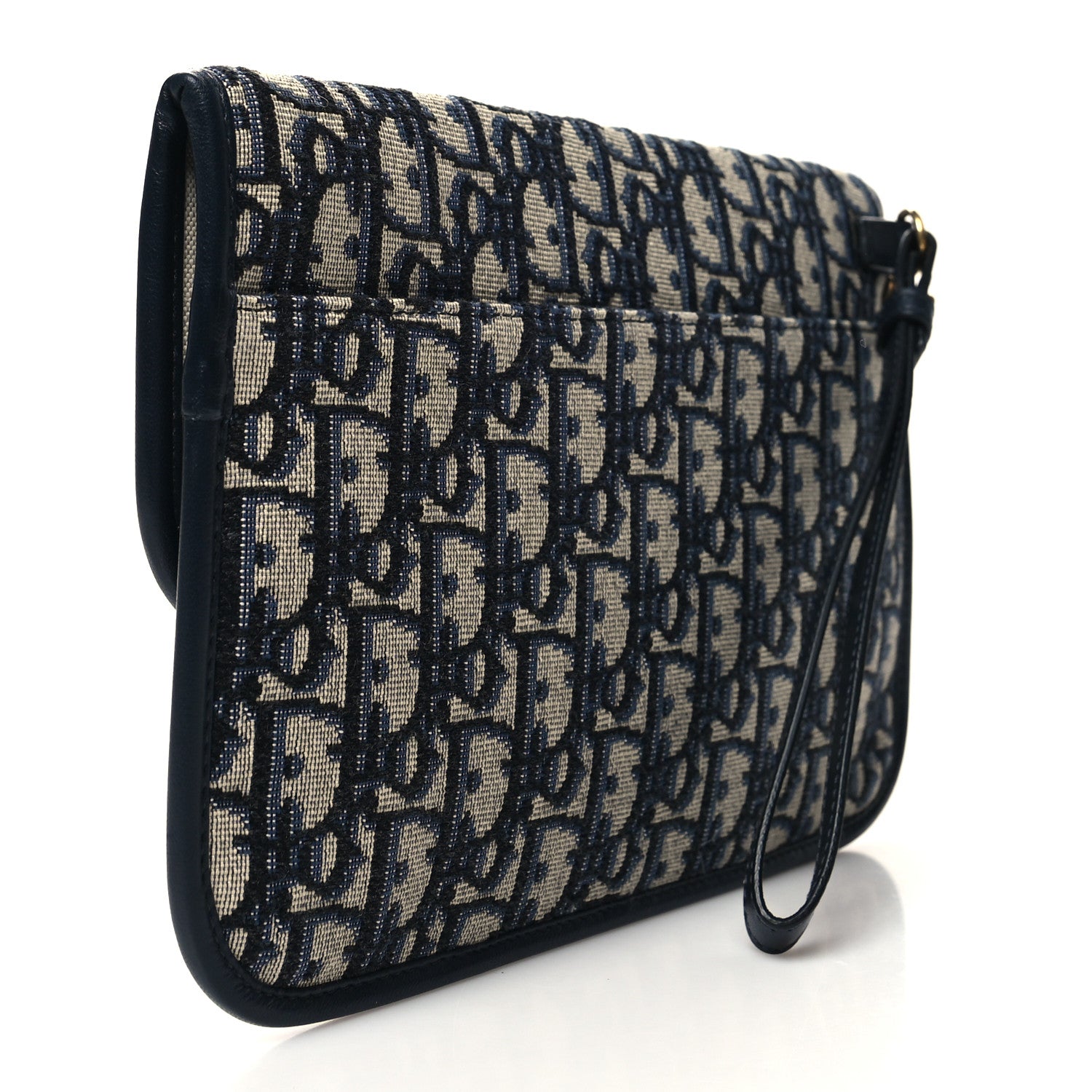 Christian Dior Oblique Flap Pouch Clutch Blue 3 of 10