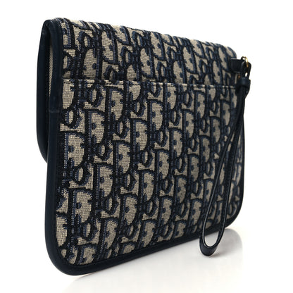 Christian Dior Oblique Flap Pouch Clutch Blue 3 of 10