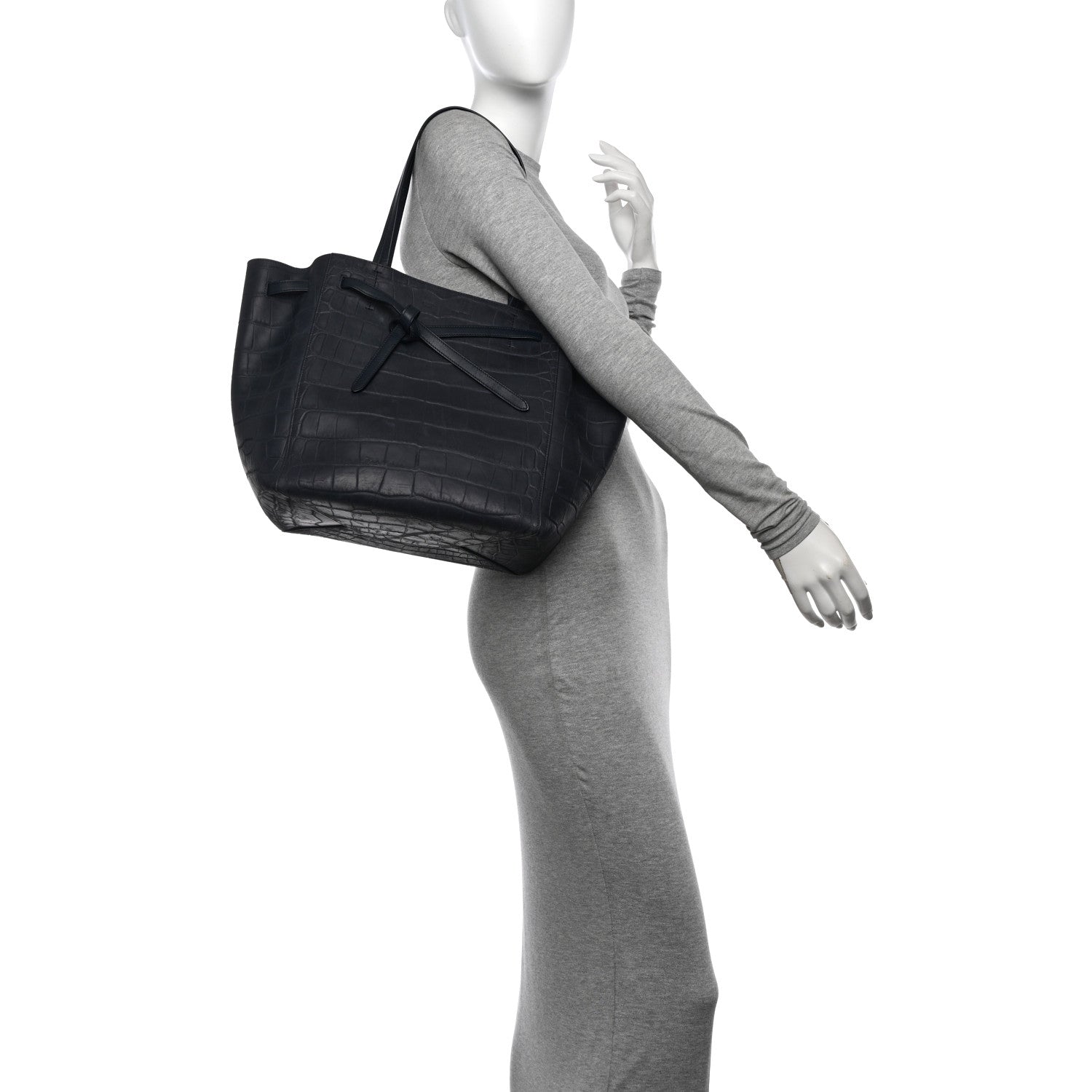 Celine Smooth Calfskin Nubuck Crocodile Embossed Small Belt Cabas Phantom Navy 2 of 14