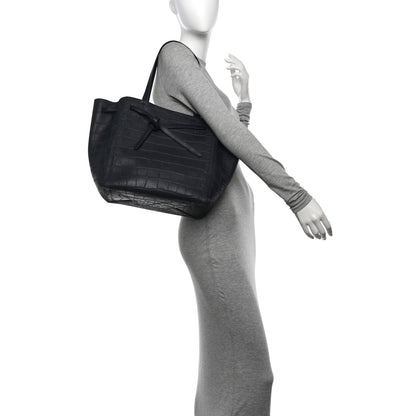 Celine Smooth Calfskin Nubuck Crocodile Embossed Small Belt Cabas Phantom Navy 2 of 14