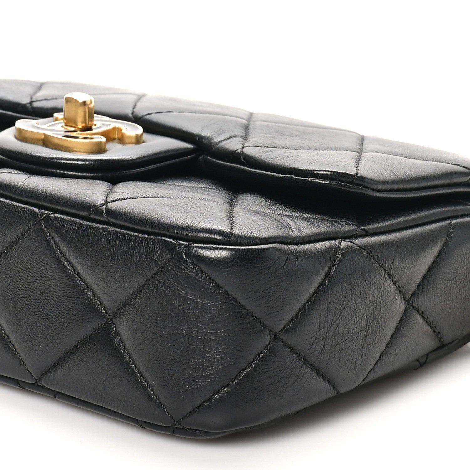 Chanel Lambskin Enamel Quilted Mini Pending CC Square Flap Black