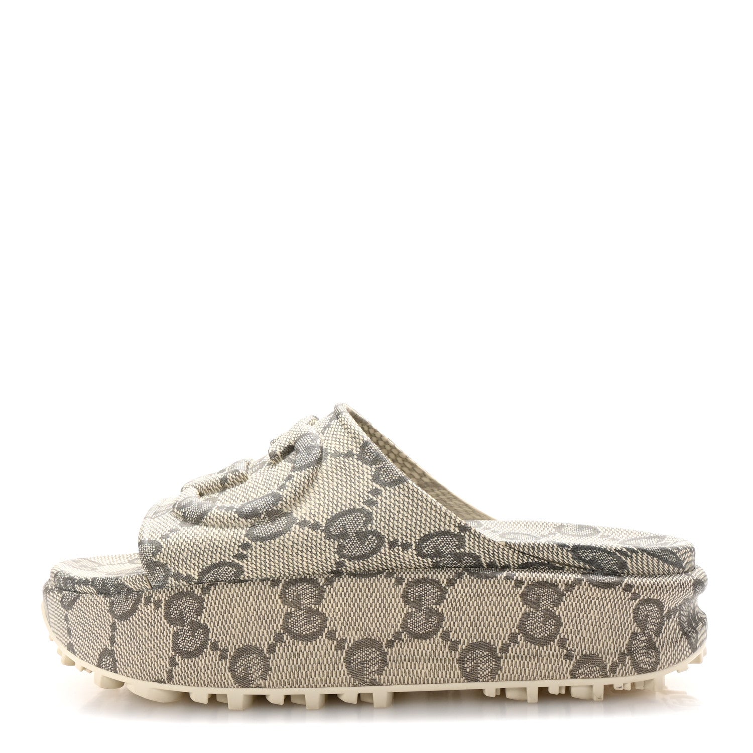 Gucci Cubic Rubber GG Monogram Womens Interlocking G Platform 42mm Slide Sandals 39 Beige Ebony 1 of 9