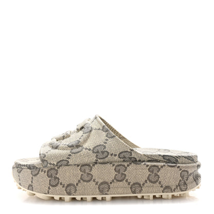 Gucci Cubic Rubber GG Monogram Womens Interlocking G Platform 42mm Slide Sandals 39 Beige Ebony 1 of 9