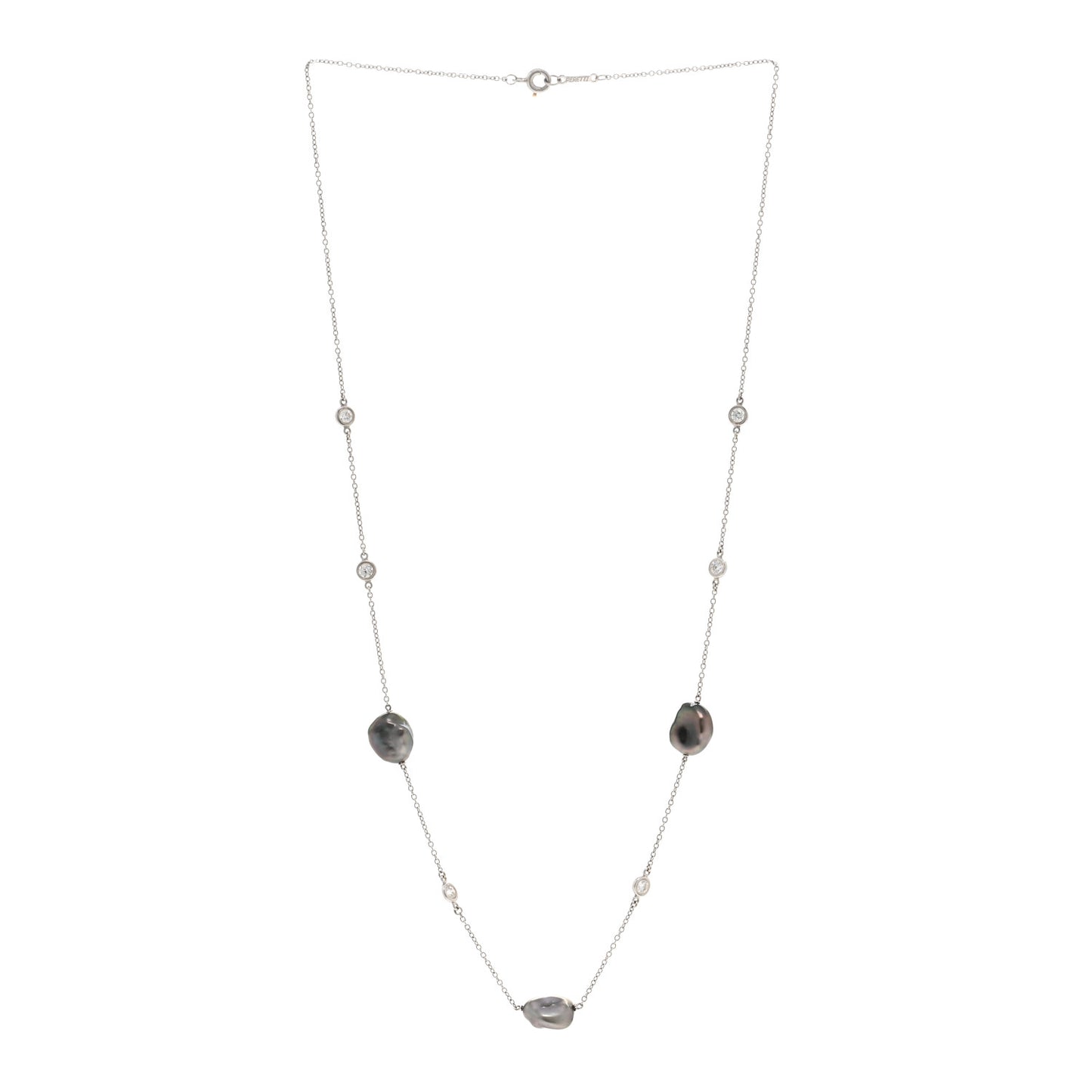Platinum Diamond Tahitian Pearl Elsa Peretti Diamonds by the Yard Station Necklace