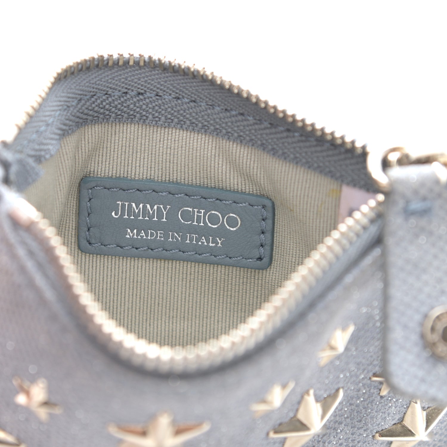 Jimmy Choo Metallic Pixelated Calfskin Nancy Star Studded Key Pouch Slate 6 of 8