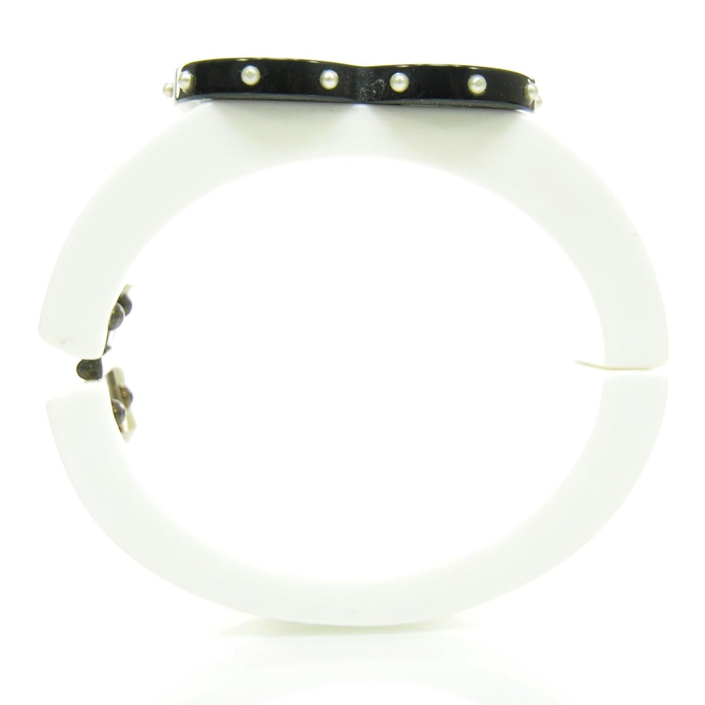 Resin CC Pearl Heart Wide Bracelet White