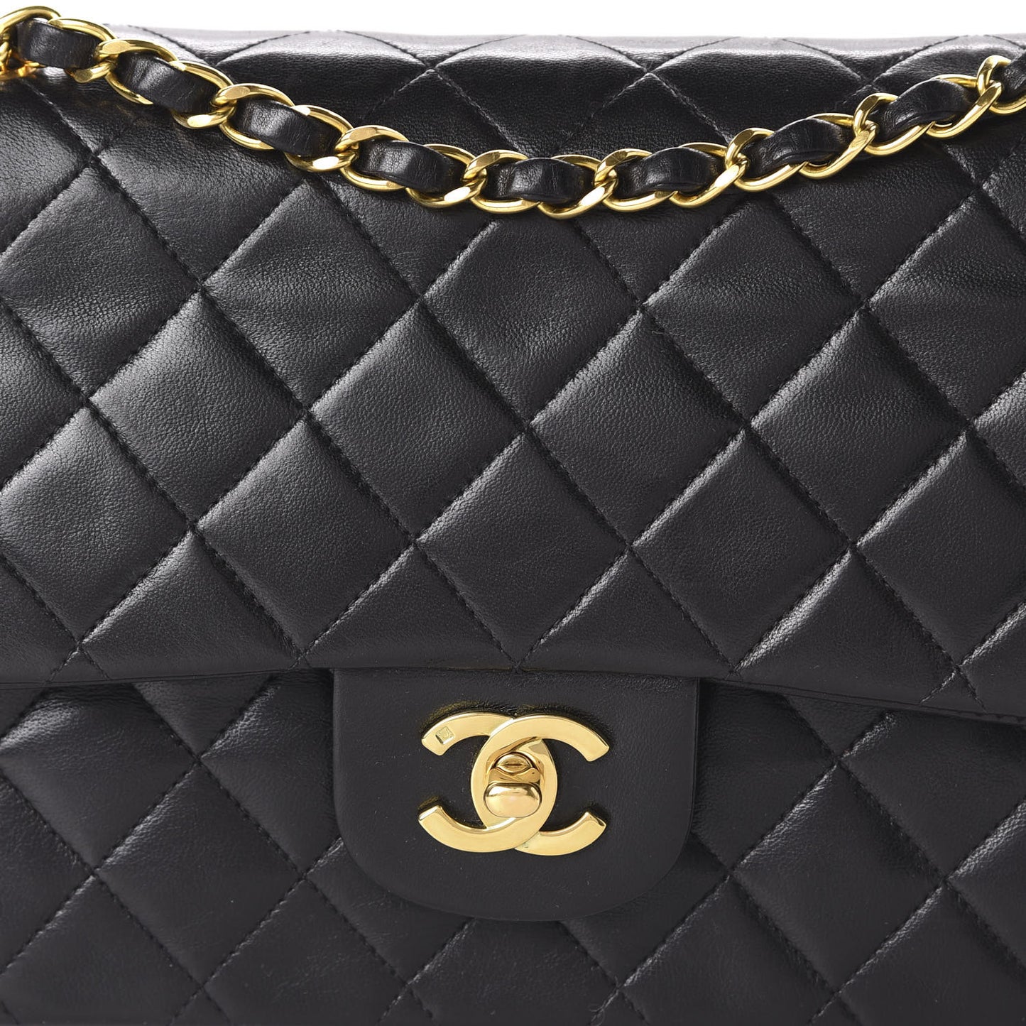 Lambskin Quilted Medium Double Flap Black