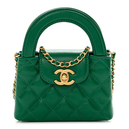 Chanel Shiny Aged Calfskin Quilted Mini Nano Kelly Shopper Green 1 of 12