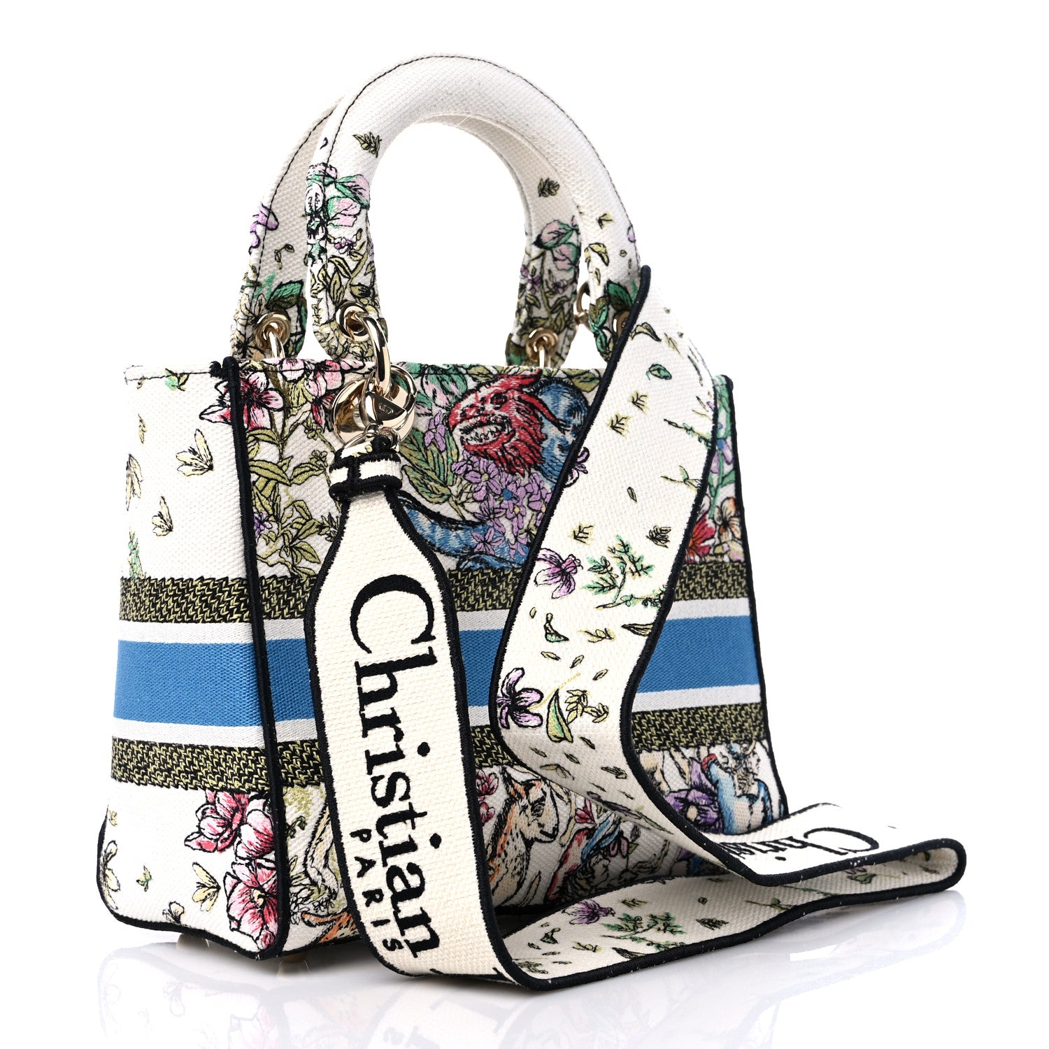 Christian Dior Canvas D-Constellation Embroidered Medium Lady D-Lite Latte Multicolor 3 of 9