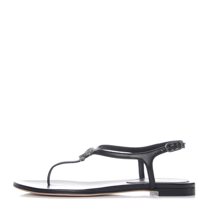 Chanel Lambskin Crystal CC Thong Sandals 37 Black 1 of 8