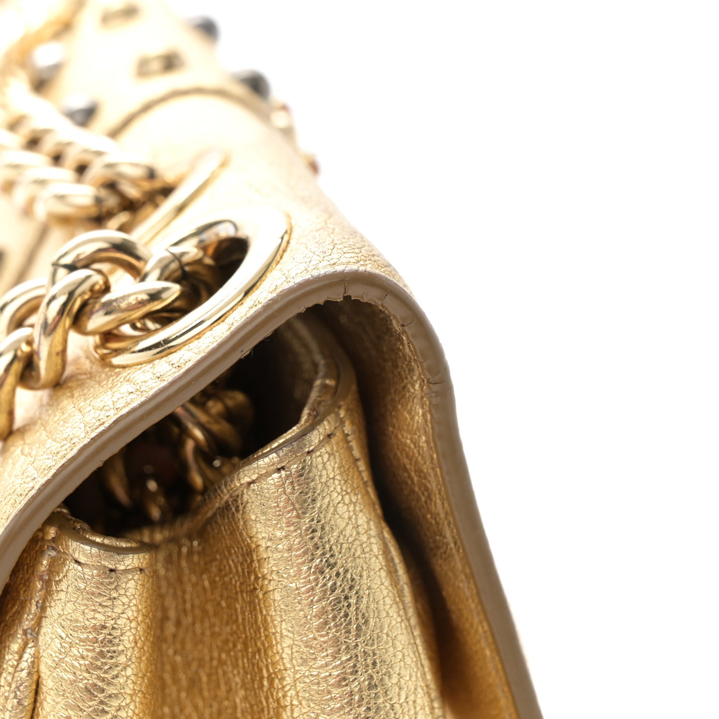 DOLCE & GABBANA Metallic Calfskin Crystal Embellished Lucia Shoulder Bag Gold Multicolor