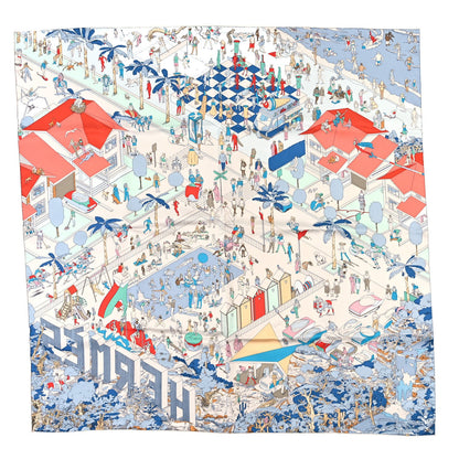 Hermes Silk On The Beach Scarf 90 Gris Argent Bleu Grenadine 1 of 3