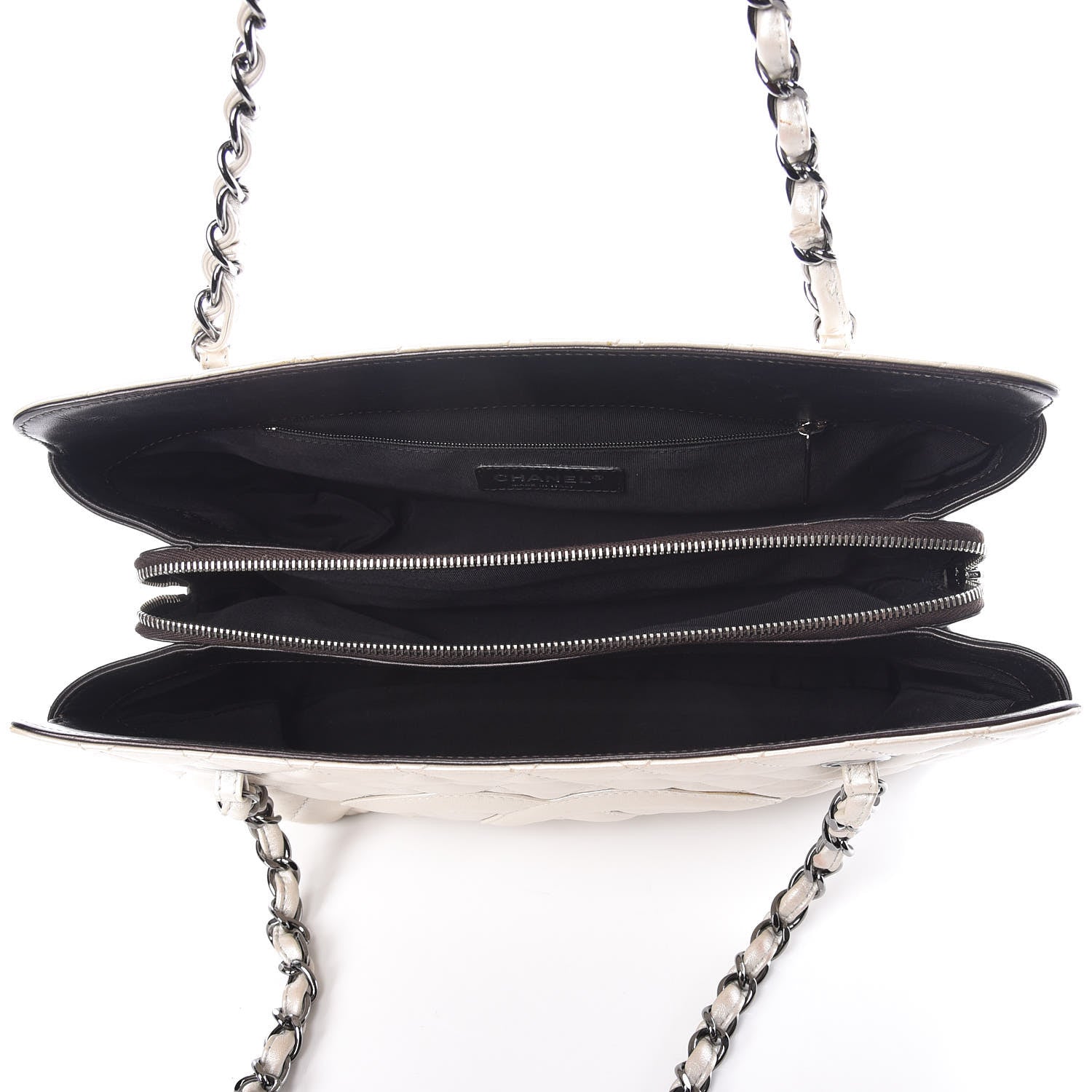 Chanel Metallic Lambskin Quilted Mademoiselle Tote Pearl 7 of 13