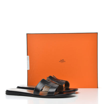 Hermes Box Calfskin Oran Sandals 38.5 Black 18 of 18