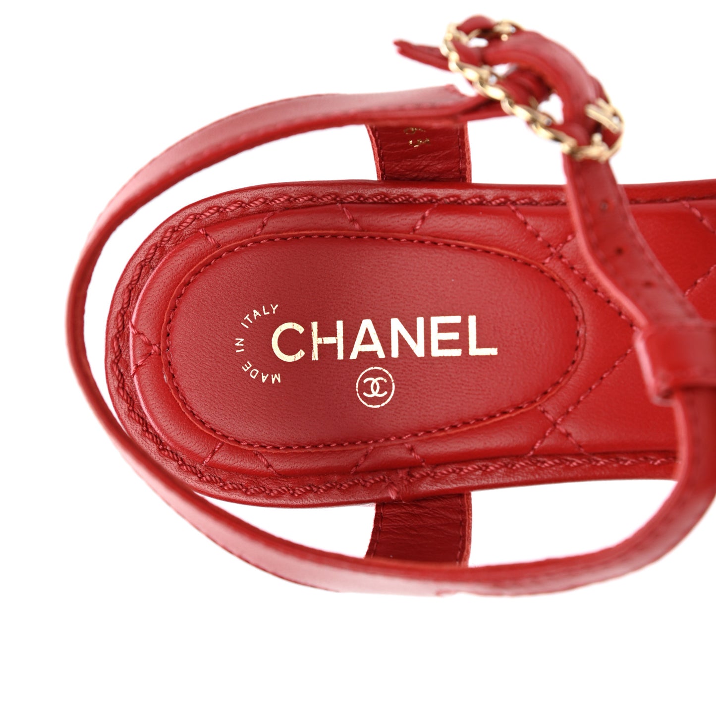 Lambskin Chain CC Logo Thong Sandals 37 Red