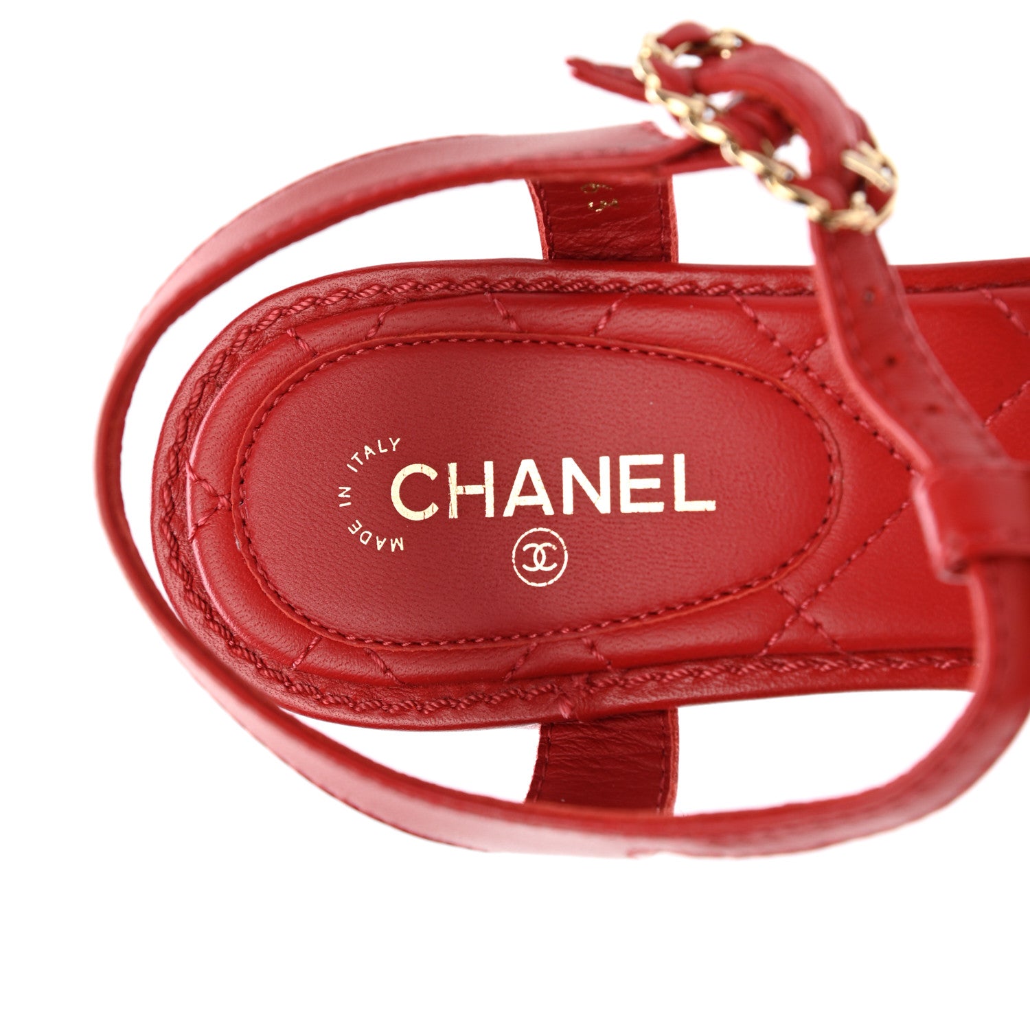 Chanel Lambskin Chain CC Logo Thong Sandals 37 Red 7 of 8