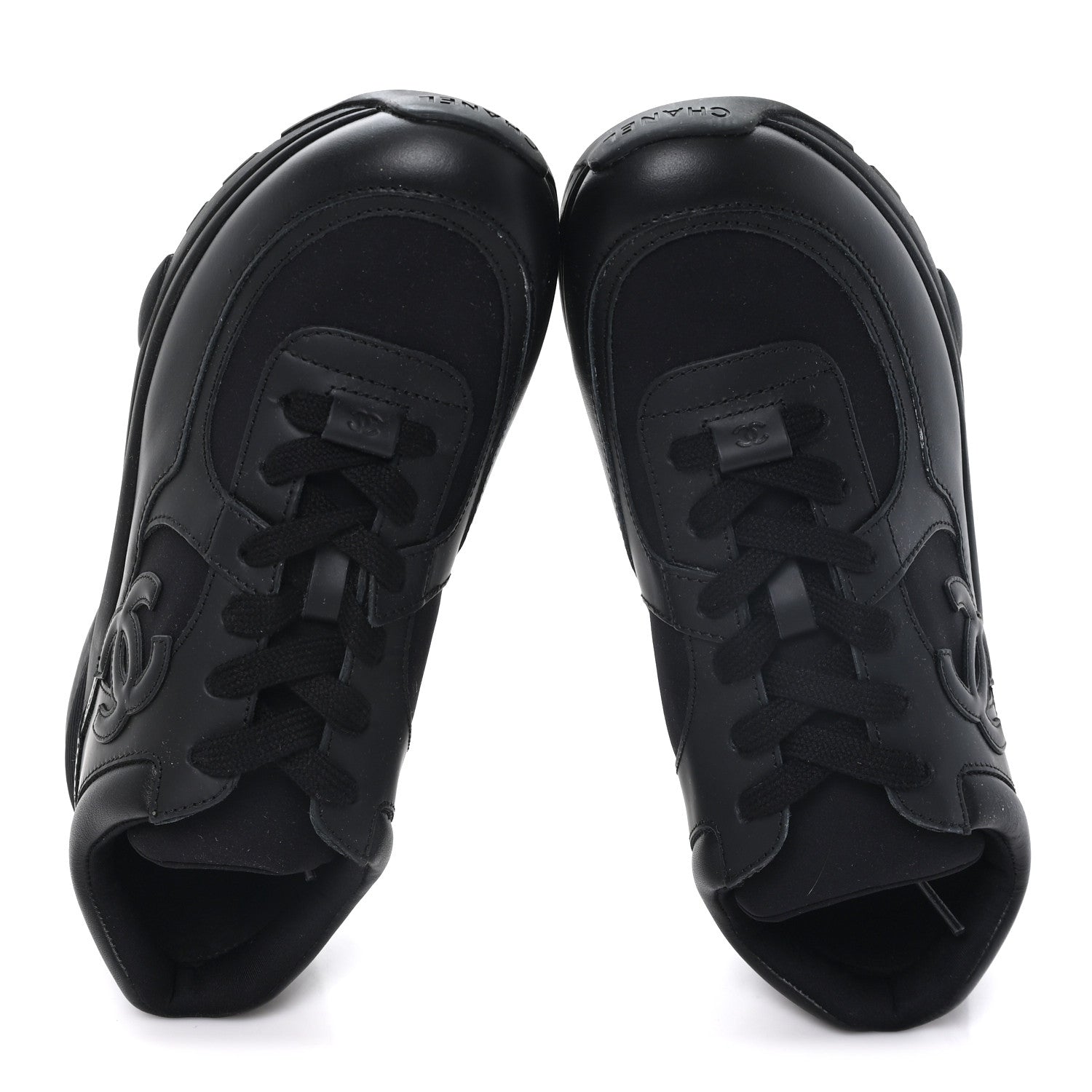 Chanel Lambskin Fabric CC Sneakers 39 Black 2 of 9