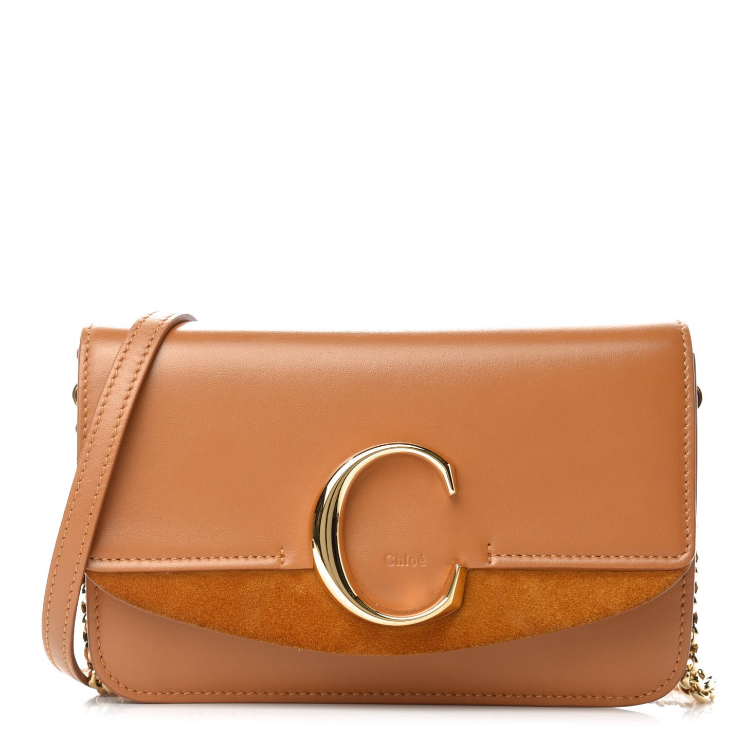 Calfskin Suede C Clutch With Chain Autumnal Brown