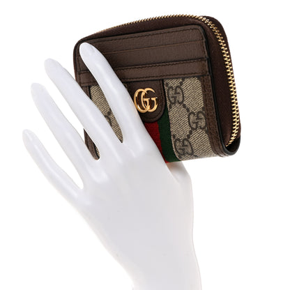 Gucci GG Supreme Monogram Textured Dollar Calfskin Web Ophidia Zip Around Card Case Wallet Beige Ebony New Acero 2 of 7