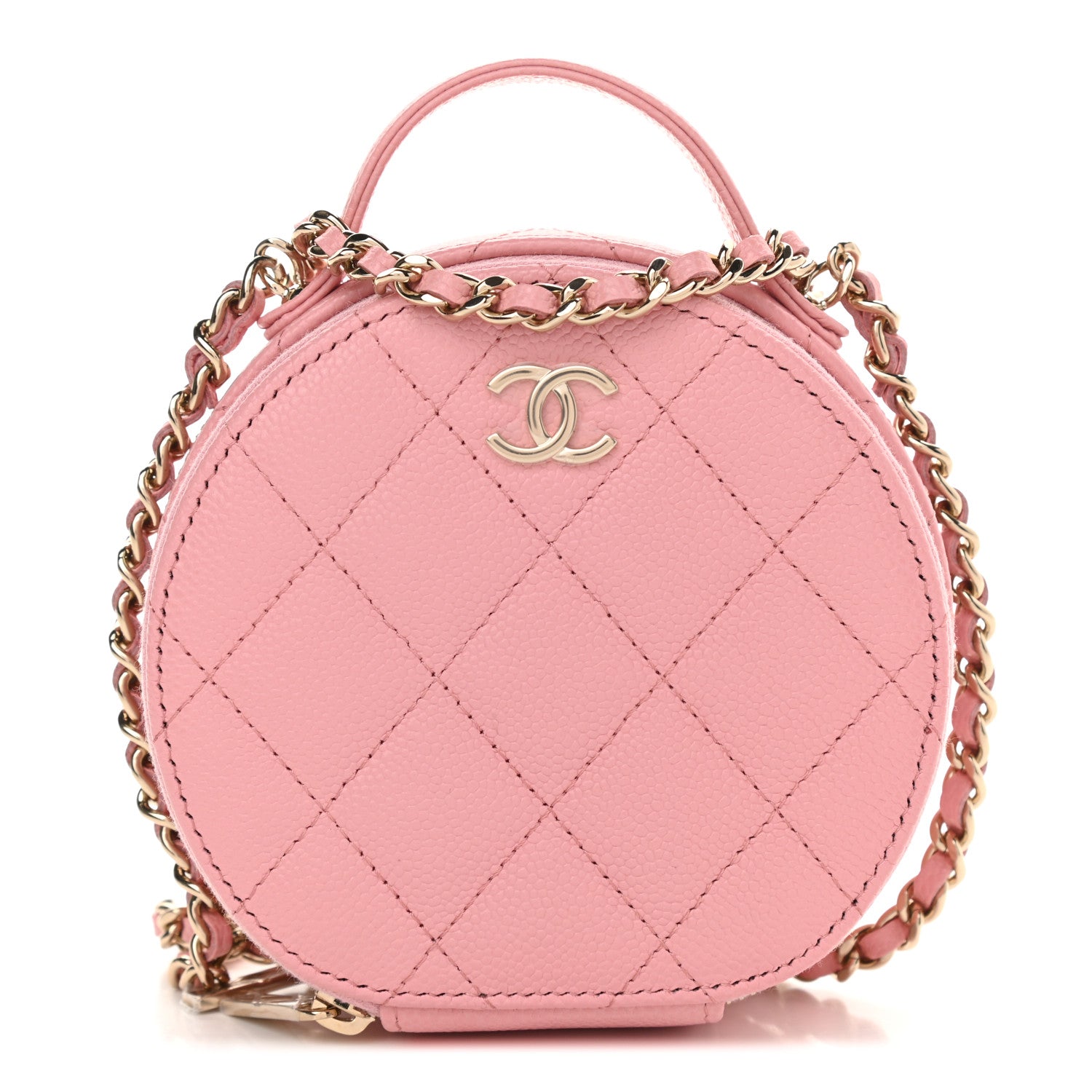 Chanel Caviar Quilted Round Handle With Care Vanity With Chain Pink 1 of 10