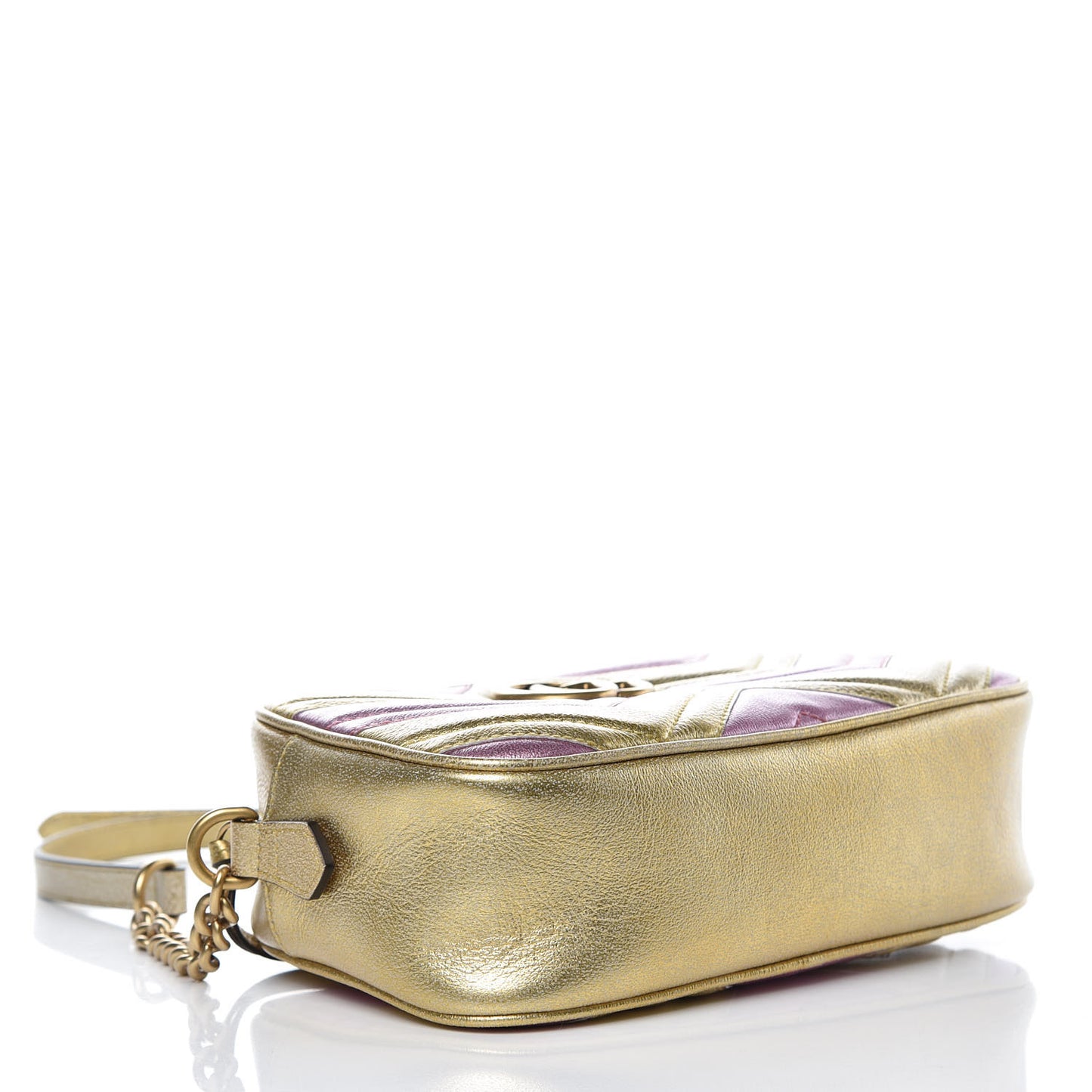 Metallic Nappa Matelasse Heart Small GG Marmont Chain Shoulder Bag Oro Vecchio Rosa