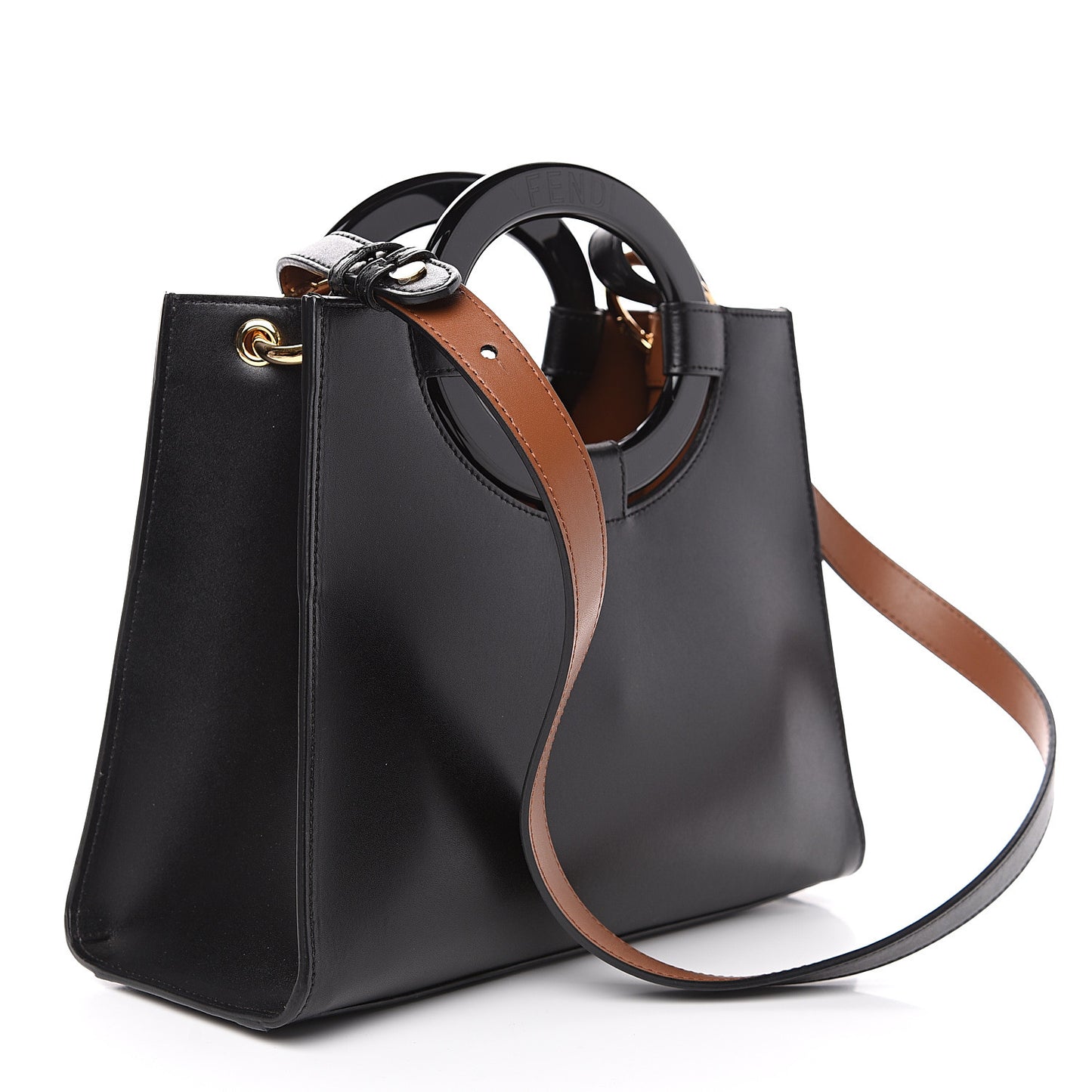 Vitello Liberty Plexiglass Stamp Patch Perforated Small Runaway Shopper Tote Black