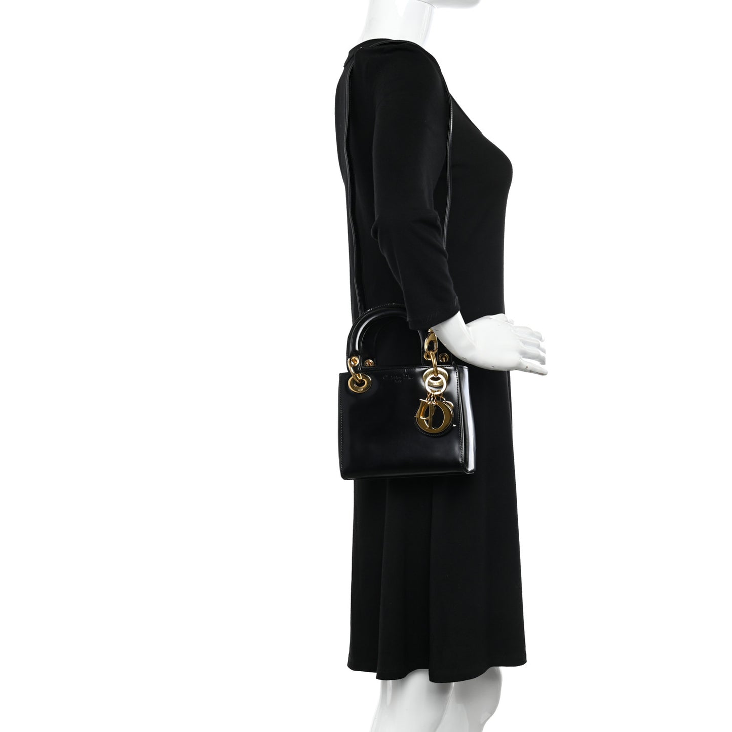 Glazed Calfskin Mini Lady Dior Black