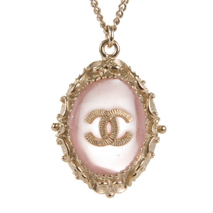 Chanel Resin CC Medallion Pendant Necklace Gold Pink 3 of 5