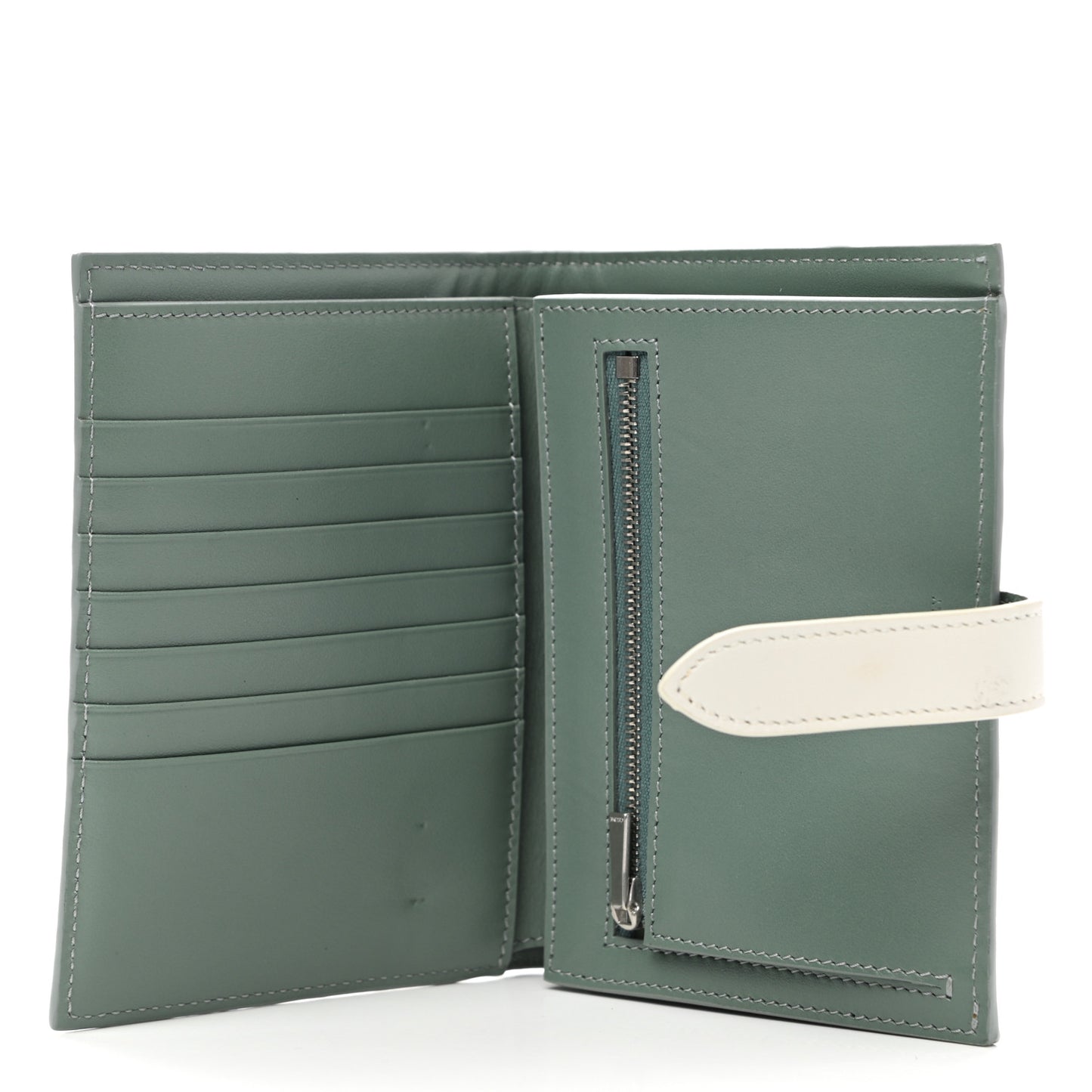 Grained Calfskin Medium Multifunction Strap Wallet Green