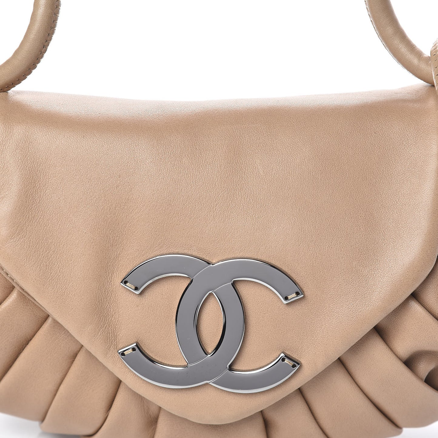 Lambskin Pleated CC Shoulder Bag Dark Beige