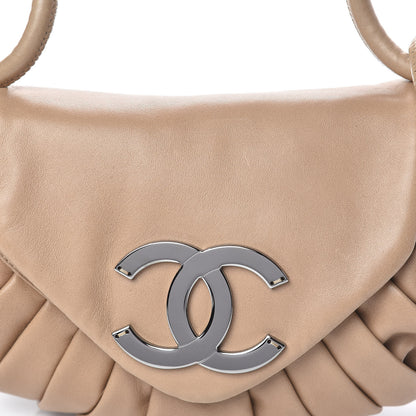 Chanel Lambskin Pleated CC Shoulder Bag Dark Beige 10 of 14