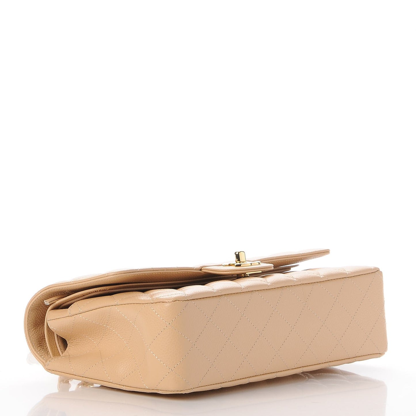 Caviar Quilted Medium Double Flap Beige