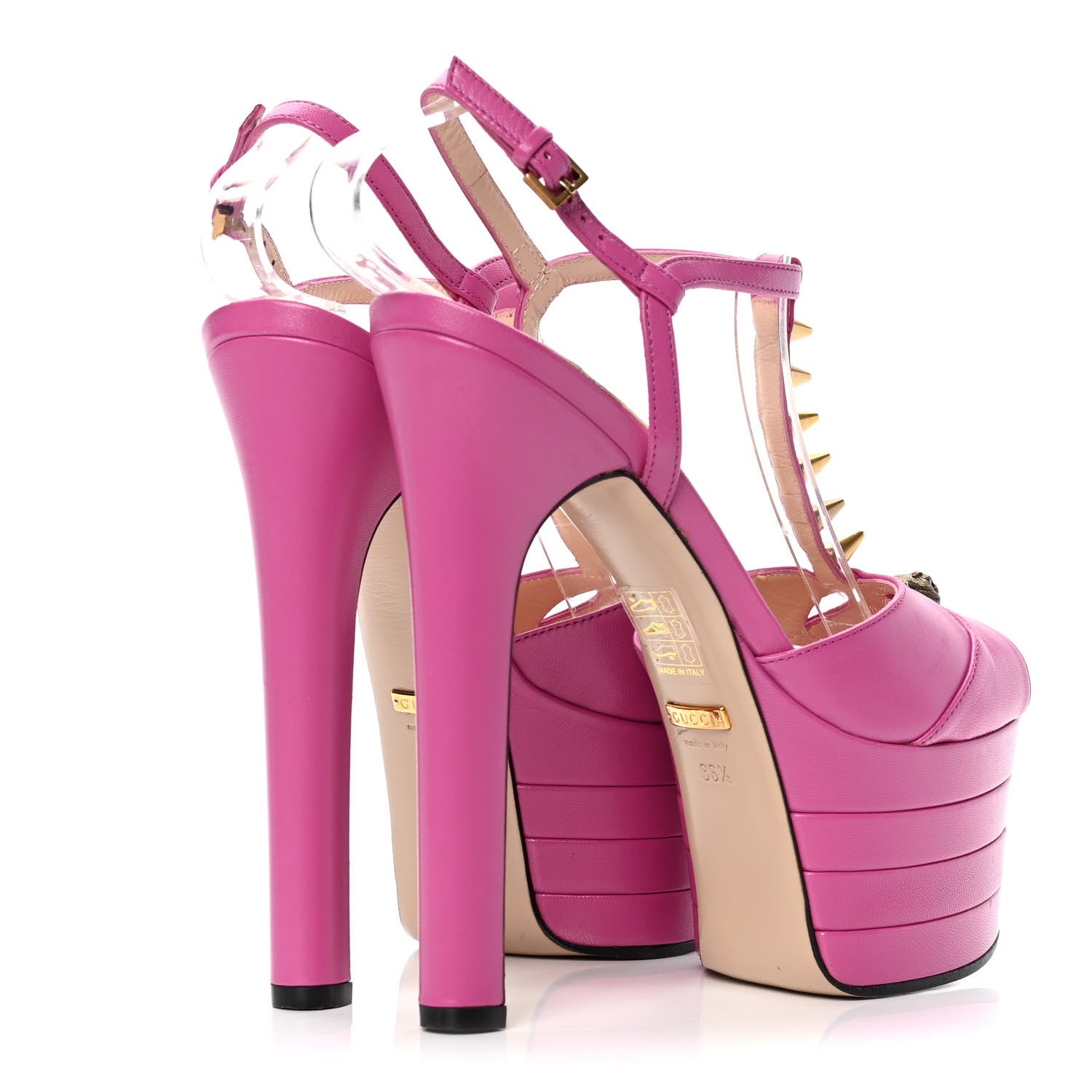 Gucci Malaga Kid Angel T-Strap Platform High Heel Sandals 36.5 Rododendro 3 of 5
