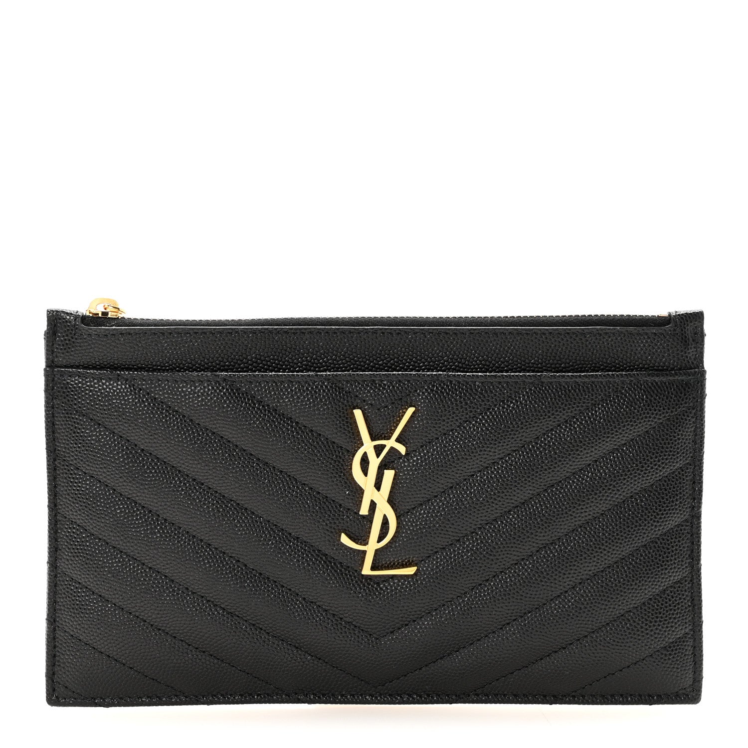 Saint Laurent Grain De Poudre Chevron Monogram Bill Pouch Black 1 of 7