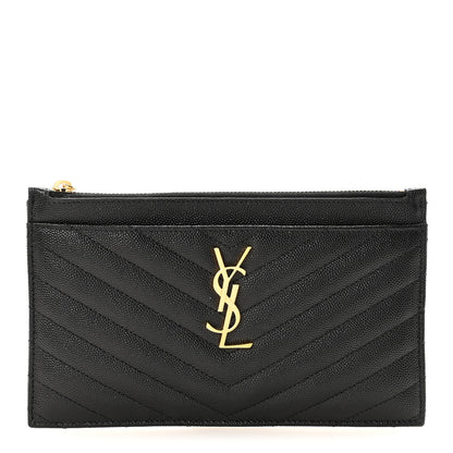 Saint Laurent Grain De Poudre Chevron Monogram Bill Pouch Black 1 of 7