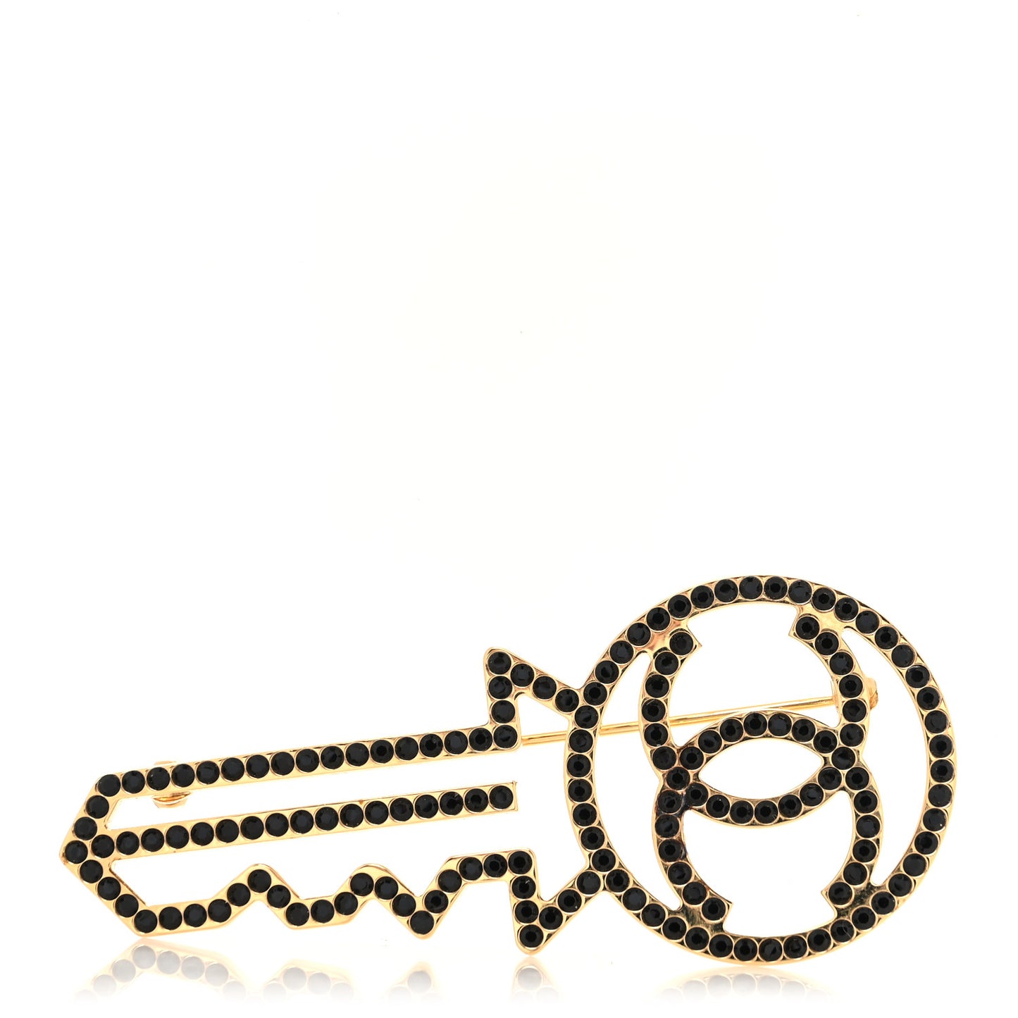 Crystal CC Key Brooch Black Gold