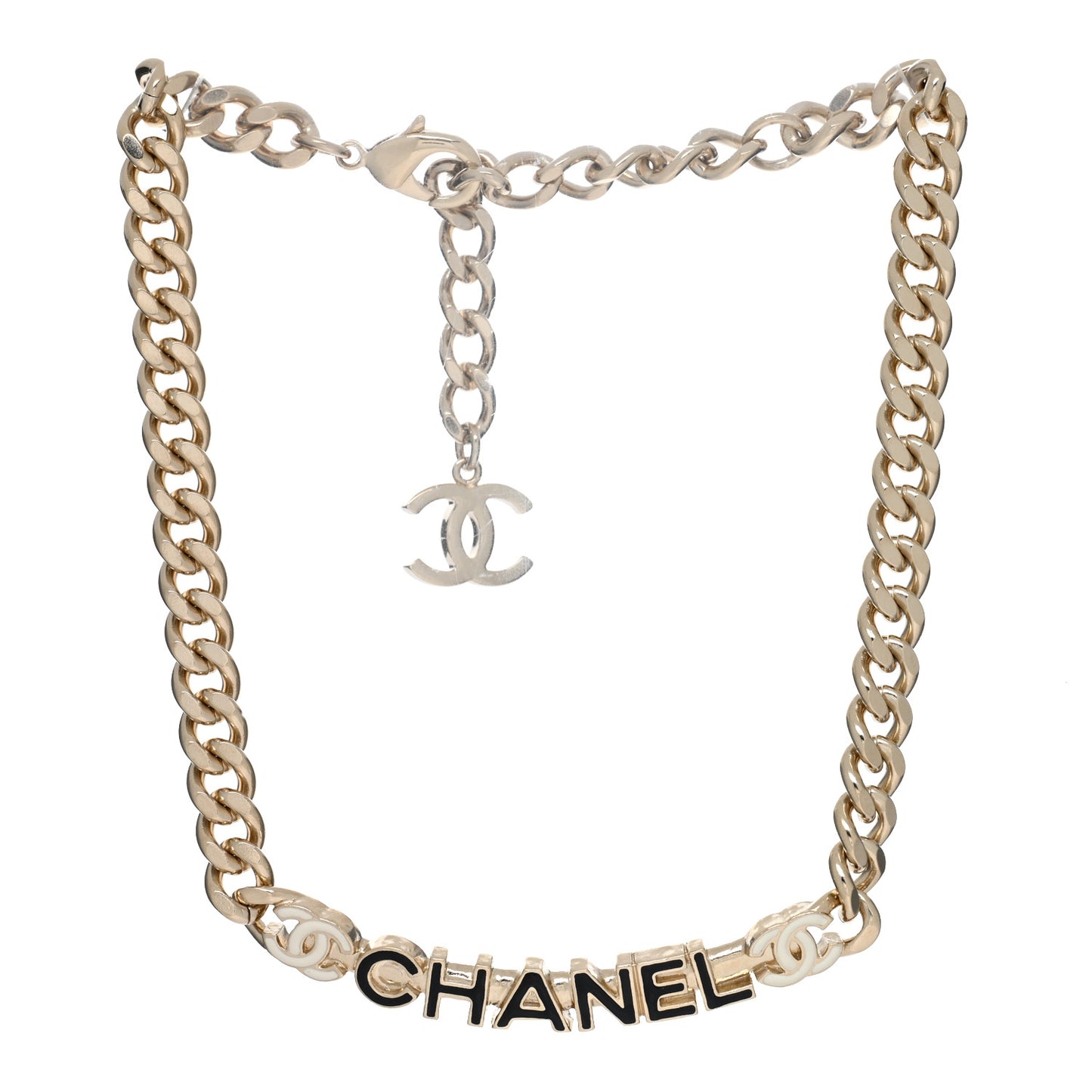Enamel Metal Logo Choker Necklace Gold White Black