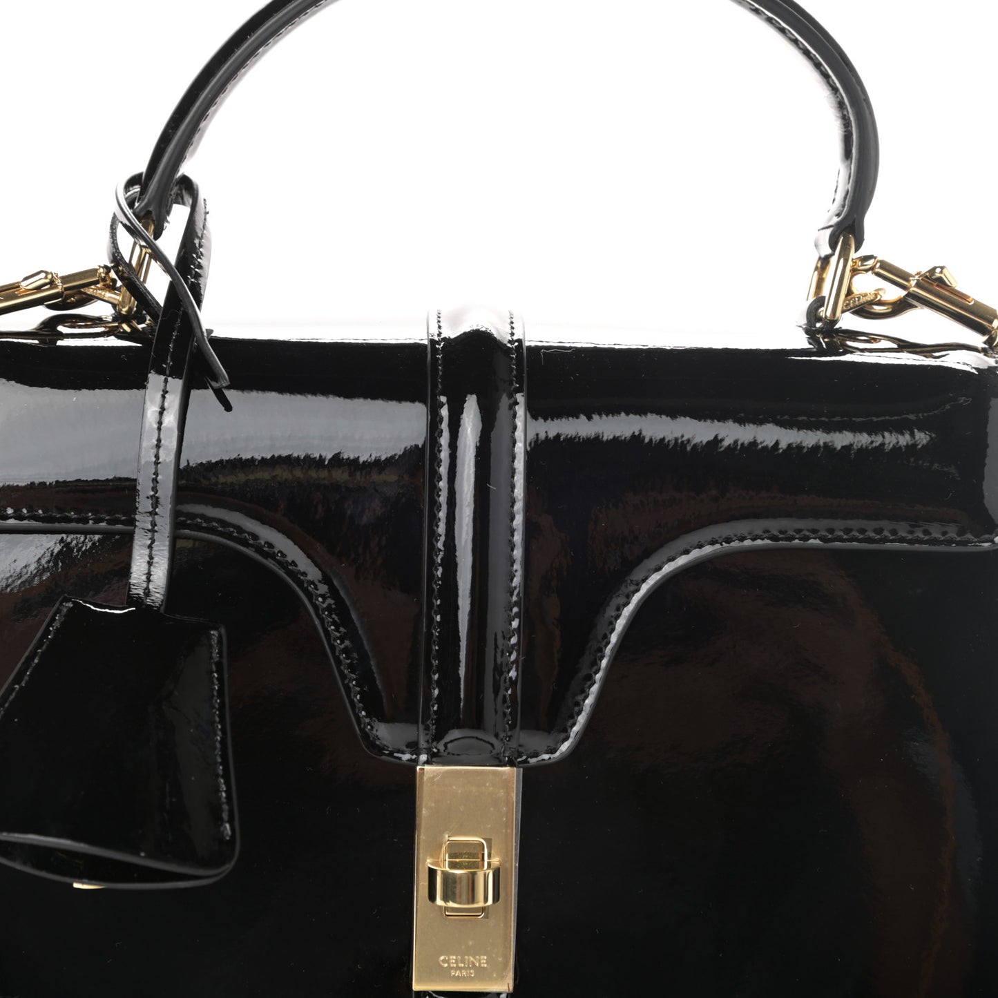 Patent Calfskin Small 16 Top Handle Bag Black