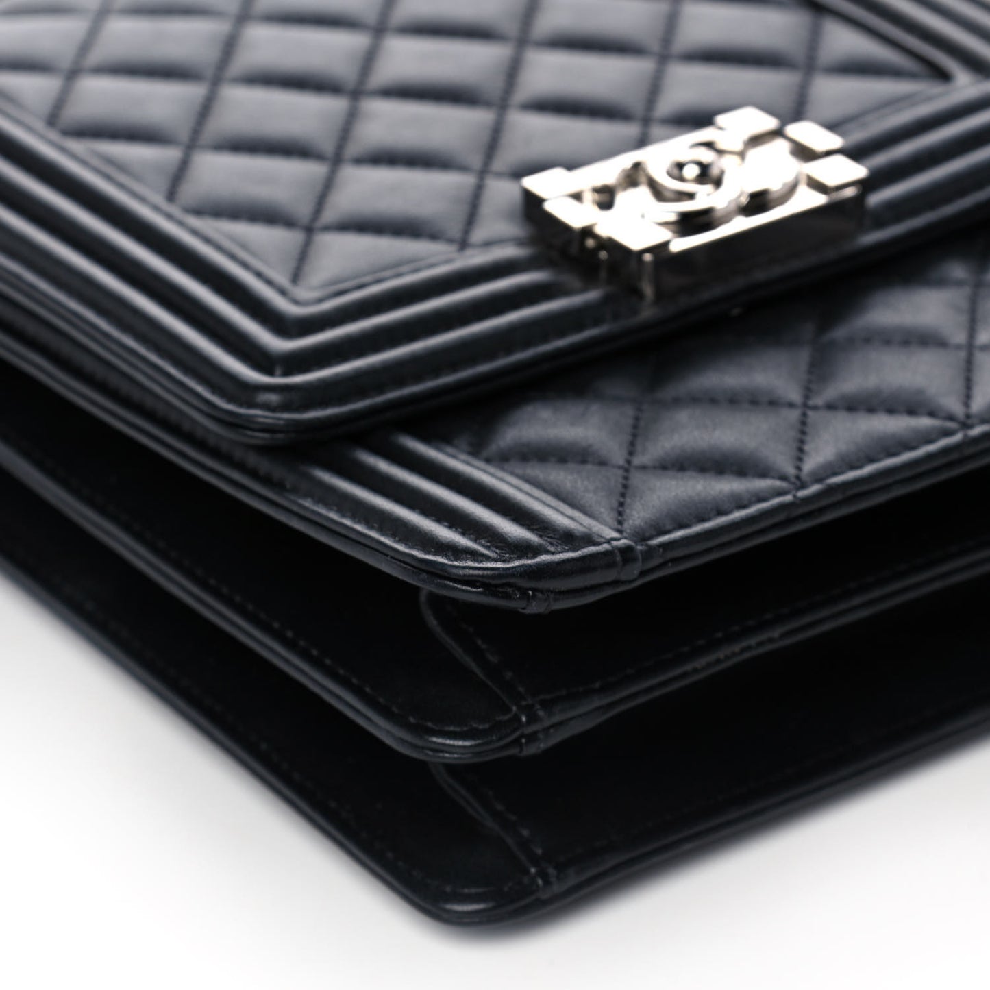 Calfskin Quilted North South Boy Flap Black