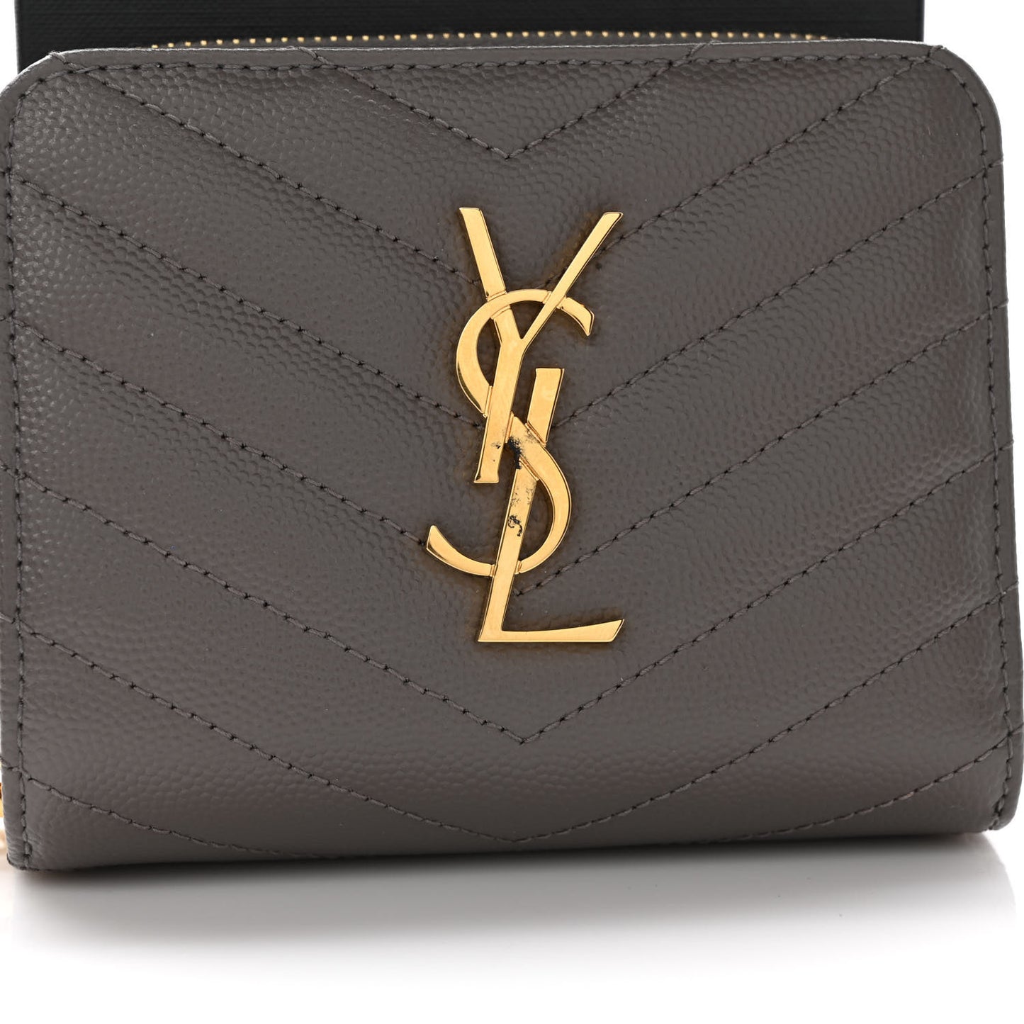 Grain De Poudre Matelasse Chevron Monogram Compact Zip Around Wallet Fog