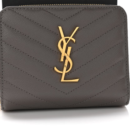Saint Laurent Grain De Poudre Matelasse Chevron Monogram Compact Zip Around Wallet Fog 8 of 9