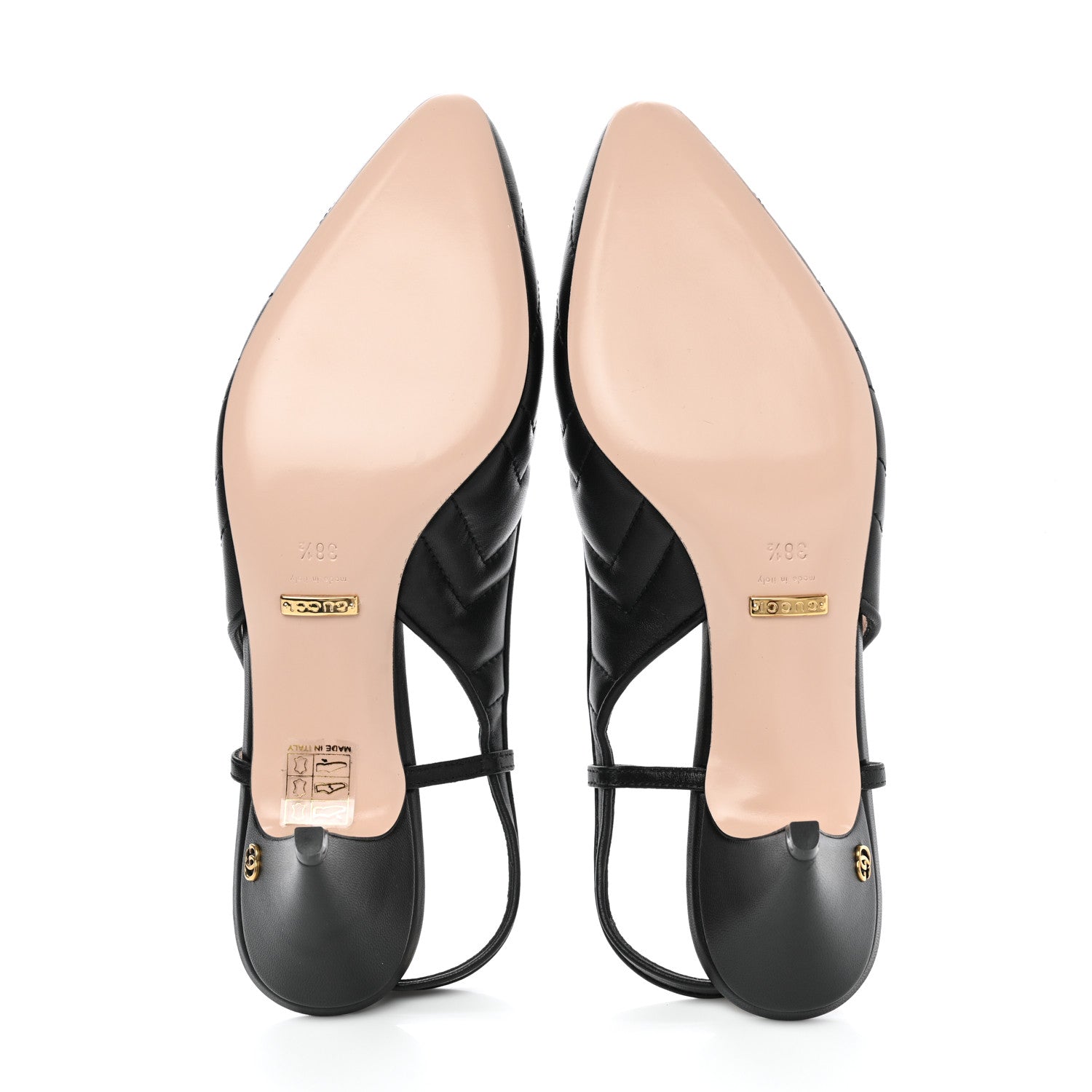 Gucci Nappa Charlotte Chevron Matelasse Double G 75mm Slingback Pumps 38.5 Black 5 of 9