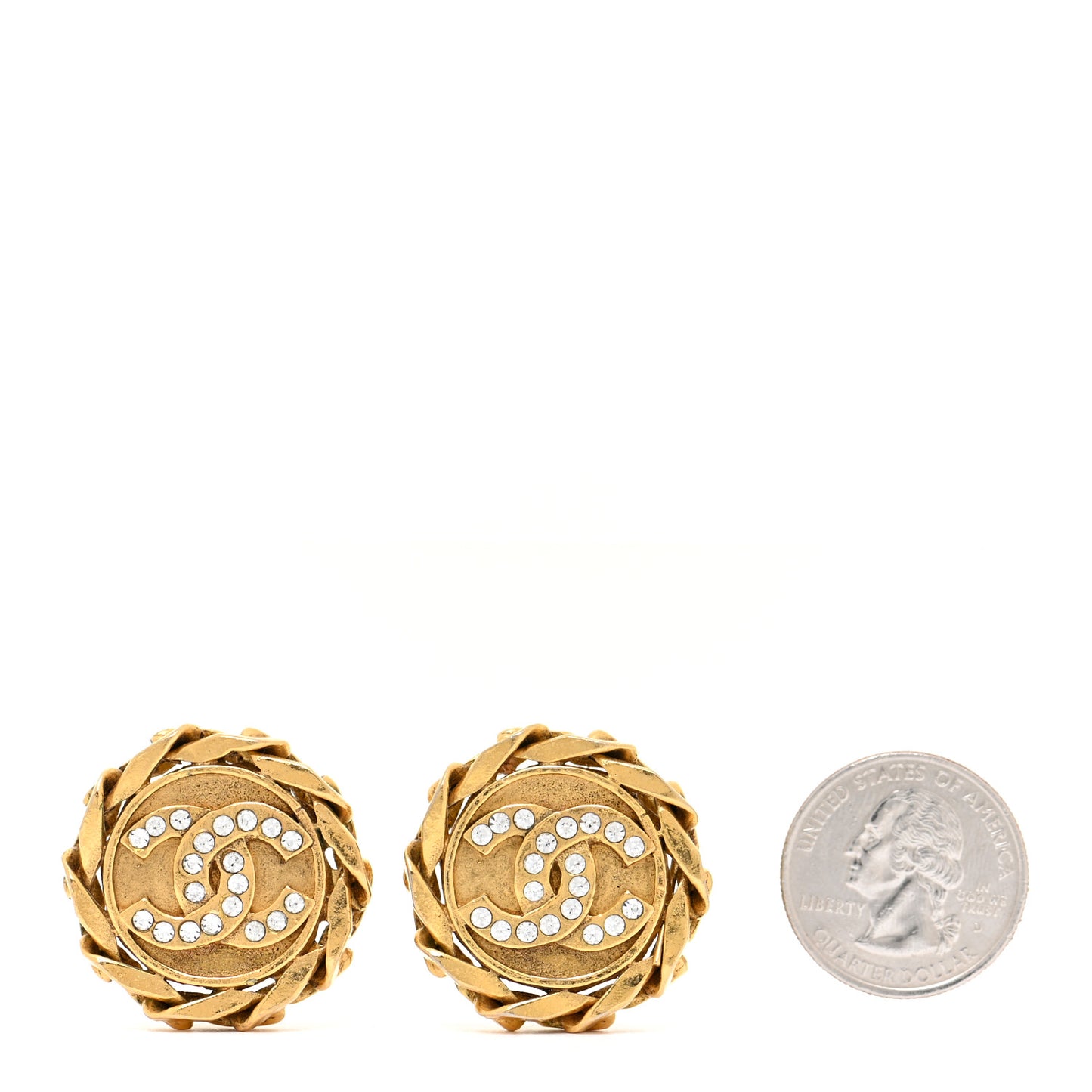 Crystal CC Round Clip On Earrings Gold