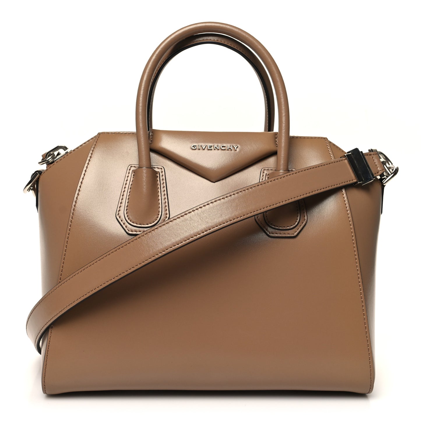 Shiny Lord Calfskin Small Antigona Dark Beige