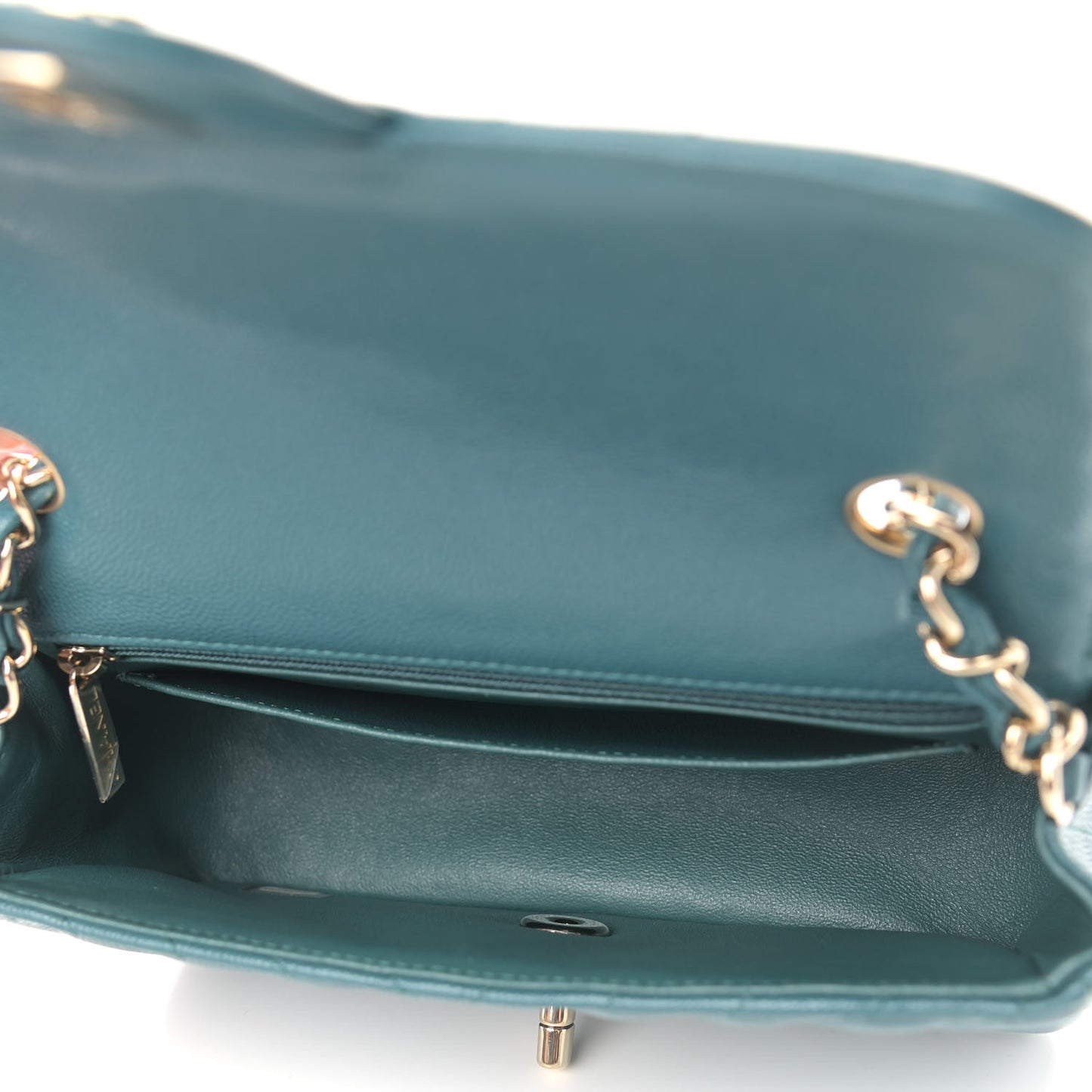 Caviar Chevron Quilted Mini Rectangular Flap Green
