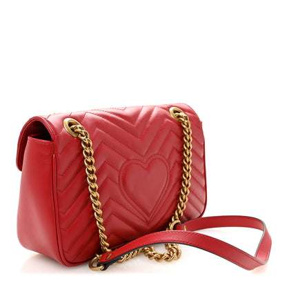 Gucci Calfskin Matelasse Small GG Marmont Shoulder Bag Hibiscus Red 3 of 10
